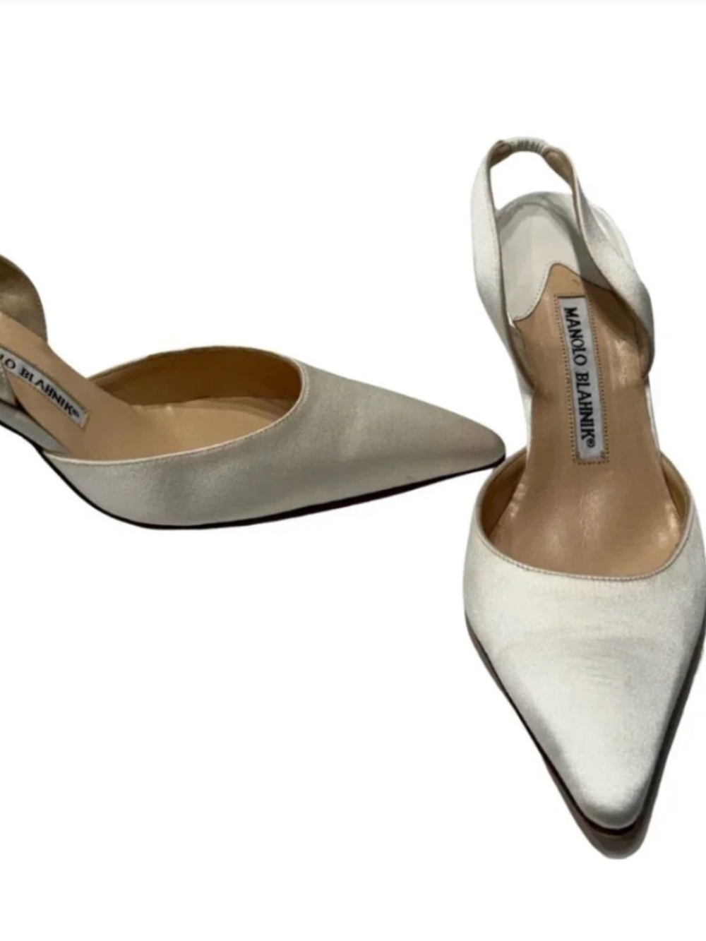 Manolo Blahnik Off-White Silk Slingback Heels Size 6.5/36.5